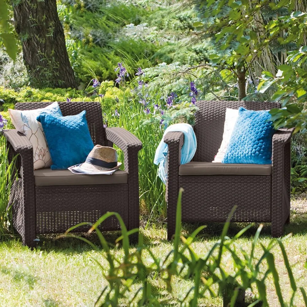 Set fotolii Corfu duo, maro, cu perne taupe calde