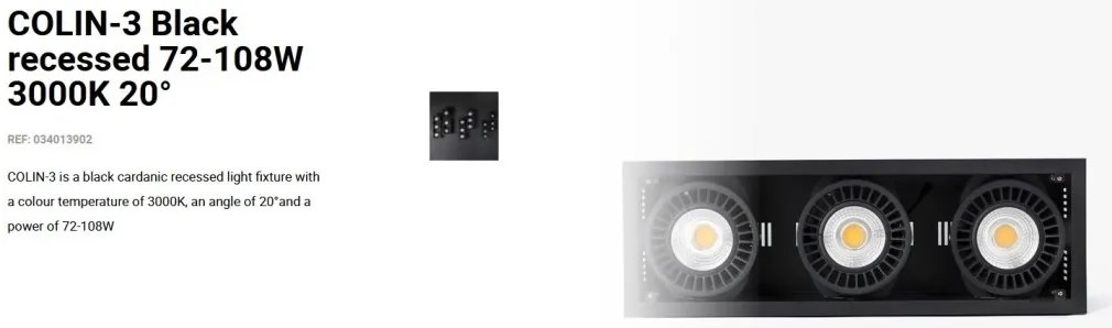 Spot LED incastrabil COLIN-3 Black recessed 72-108W 3000K 20°