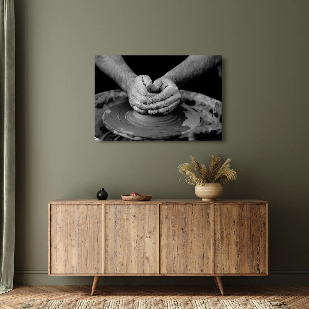 Tablou alb negru - producția de ceramică (90x60 cm)