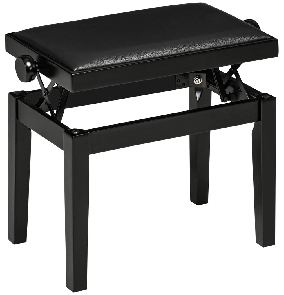 HOMCOM Banc de pian, scaun de pian, reglabil în înălțime, elegant și lucios, piele ecologică + lemn cauciuc, negru, 63 x 33 x 56 cm | Aosom Romania