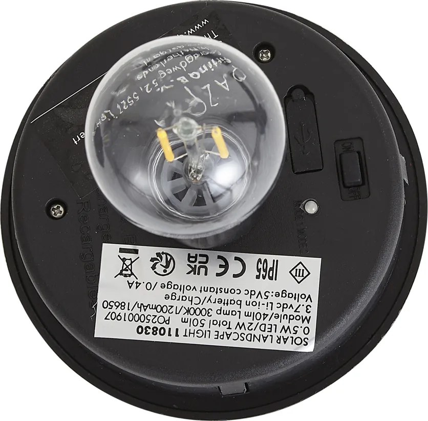 Stâlp modern de exterior negru cu sticlă canelată, cu LED solar inclus IP65 - Ribble Mushroom