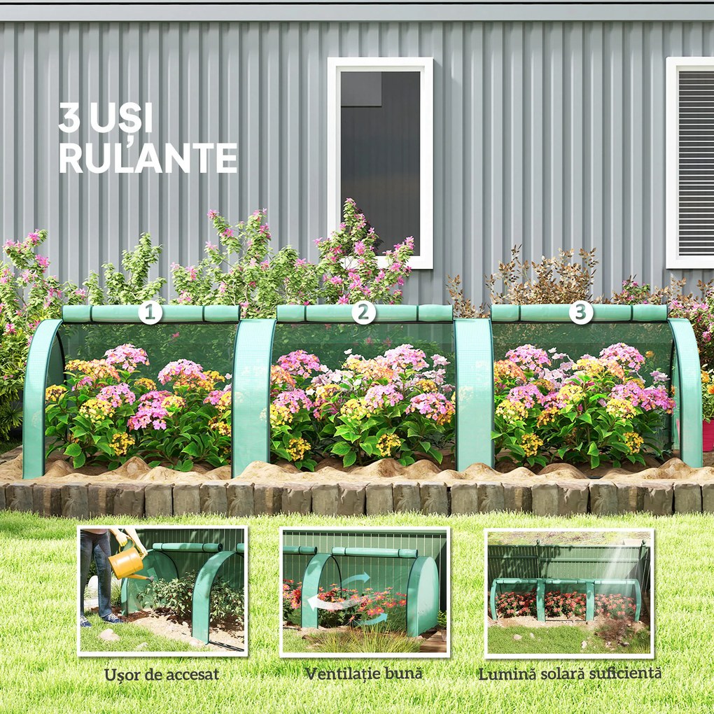 Outsunny Mini seră tunel cu acoperire PE, cadru din oțel și uși cu fermoar, Verde | Aosom Romania