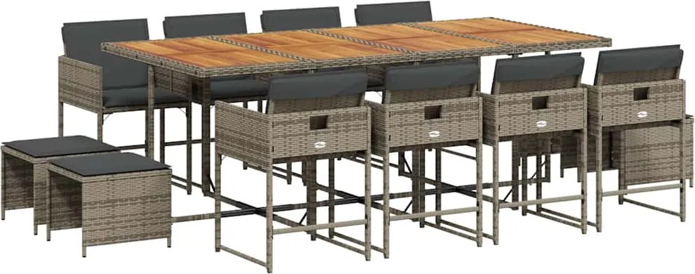 vidaXL Set mobilier de grădină cu perne, 13 piese, gri, poliratan