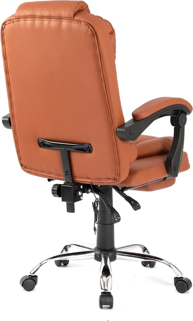 Scaun directorial, Masaj în perna lombară, Suport picioare, Rabatabil, piele PU, Maro Inchis