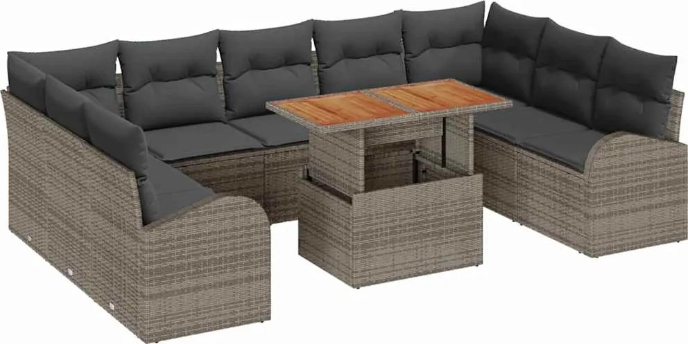 vidaXL Set de canapele pentru grădină 10 pcs Gri Rattan poli