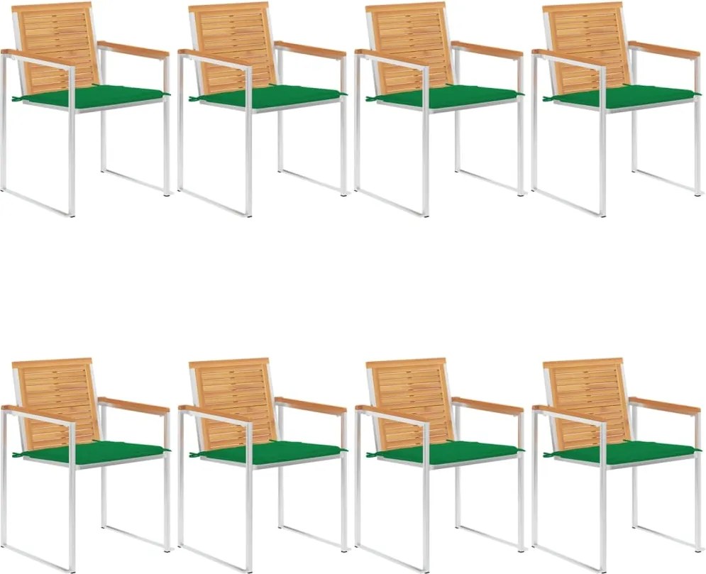 vidaXL Scaune de grădină cu perne, 8 buc., lemn masiv de tec