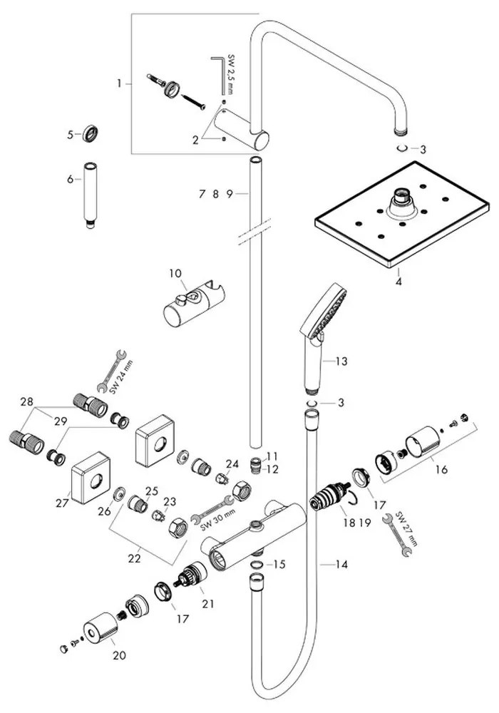 Set de dus Showerpipe 230 cu termostat, negru mat Negru mat