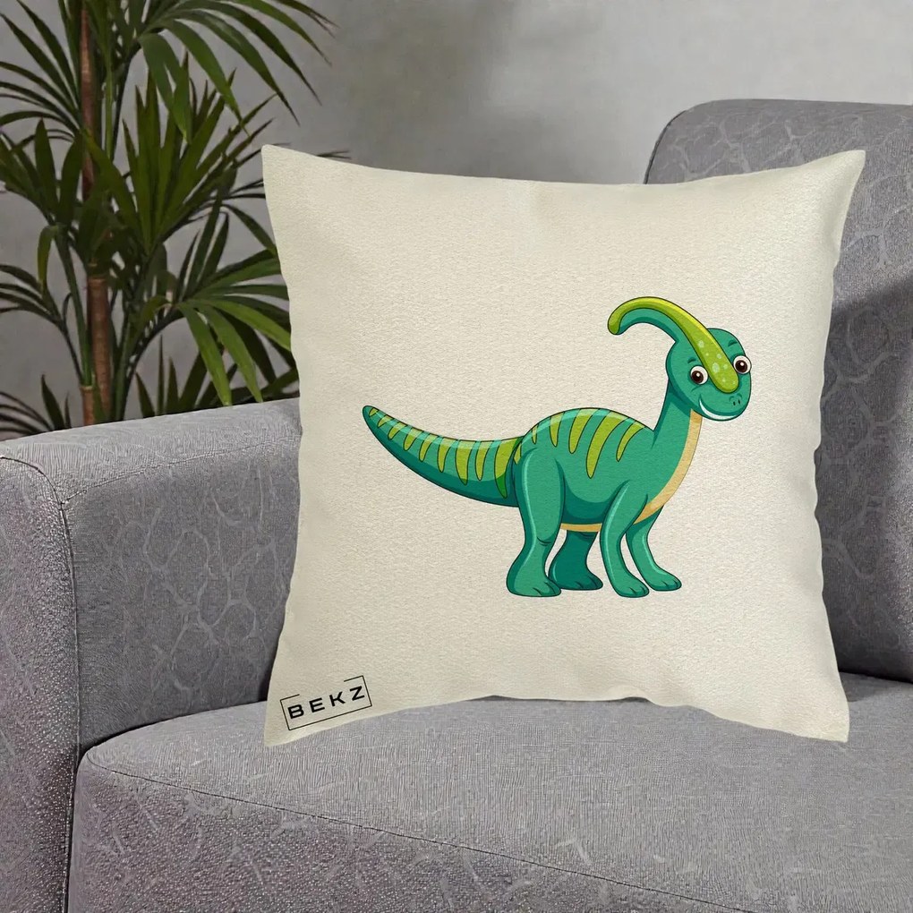 Perna Decorativa Parasaur Verde, 40x40 cm, Ecru, Husa Detasabila, Perna Inclusa, BEKZ®