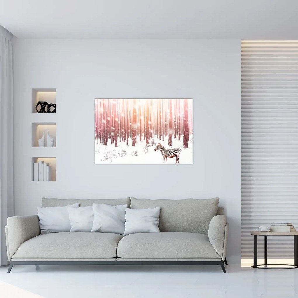 Tablou - Zebra în pădurea înzăpezită (90x60 cm)