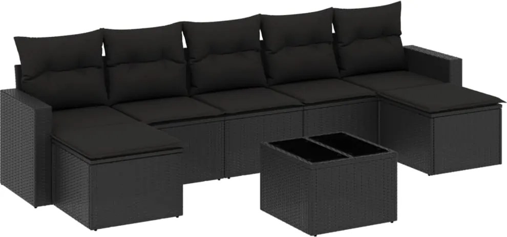 vidaXL Set mobilier de grădină cu perne, 8 piese, negru, poliratan