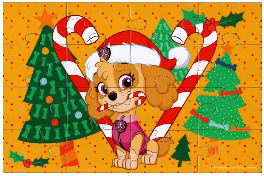 Puzzle pentru copii 4 în 1 PAW PATROL si bradul de Craciun, 19x29 cm