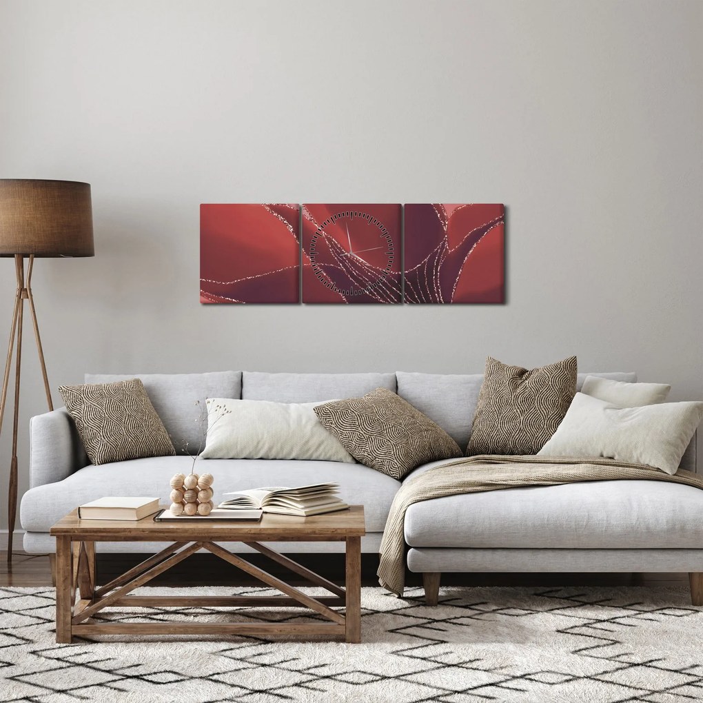 Tablou - Floare abstractă roșie N⁰2 (cu ceas) (90x30 cm)