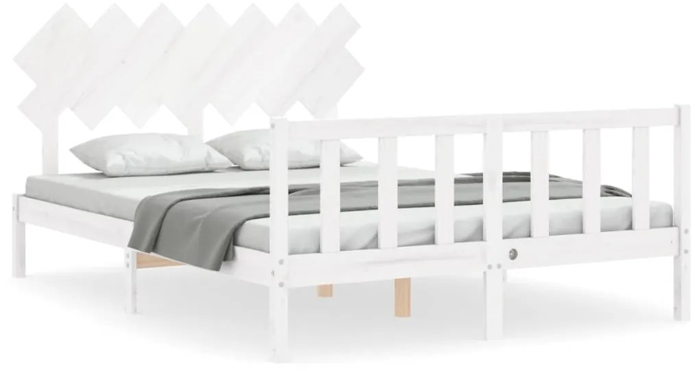 3193472 vidaXL Cadru de pat cu tăblie, alb, king size, lemn masiv