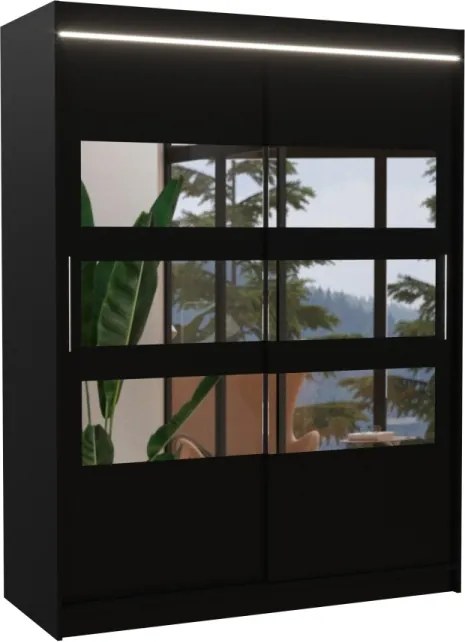 Dulap cu usi glisante, oglinda si iluminare LED, 150x58x200 cm, FLORENTO 150, ADRK Furniture (Culoare: Alb / Alb)