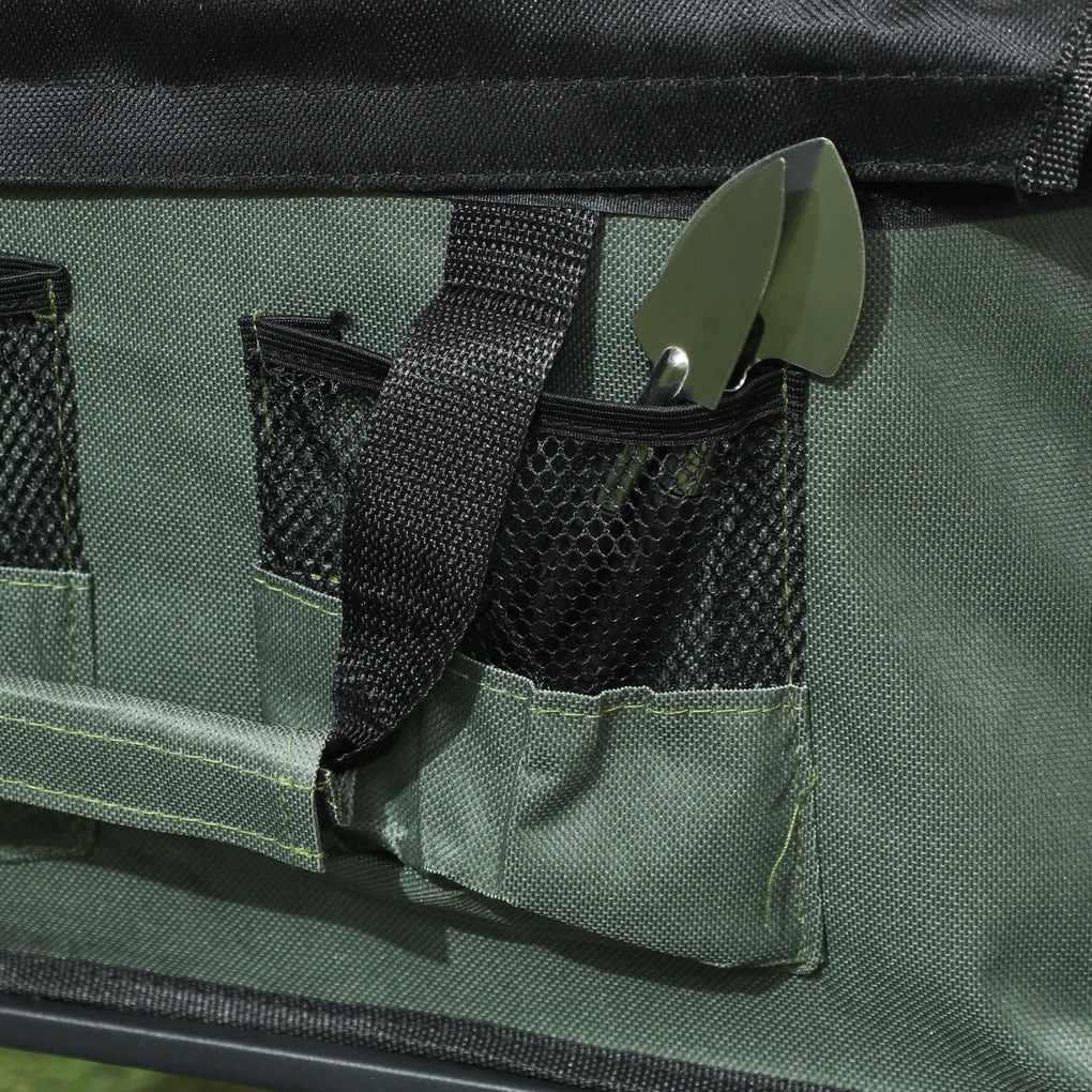 Outsunny Cărucior Pliabil de Grădină de 72l cu Deschidere Posterioară, Roți, Buzunare și Mâner, 114x46x65-92 cm, Verde | Aosom Romania