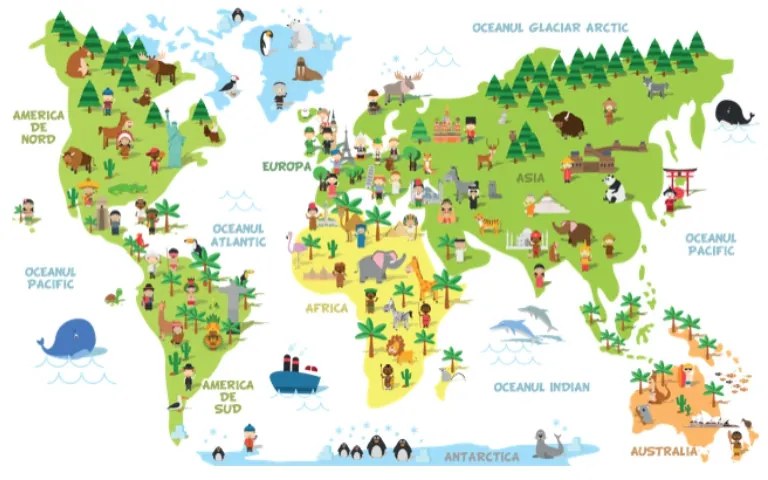 Sticker perete World Map animals