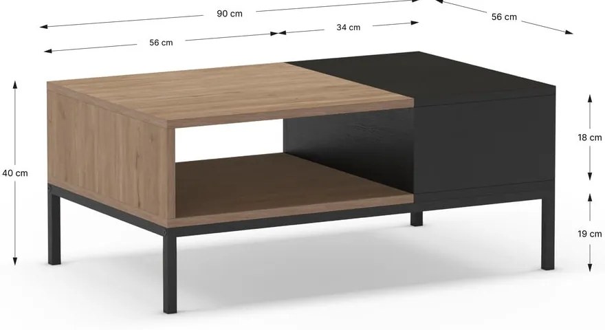 Măsuță de cafea neagră/în culoare naturală 56x90 cm Cailin – Marckeric