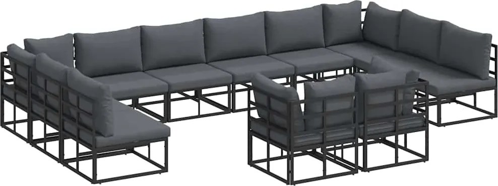 vidaXL Set de canapele pentru grădină cu pernă 12 pcs Negru Aluminiu