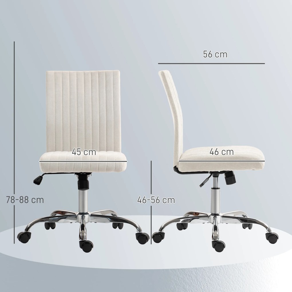 HOMCOM Scaun de birou fără accoudoirs, fauteuil de birou, înălțime reglabilă și pivotant 360°, 43 x 56 x 78-88 cm, crem | Aosom Romania