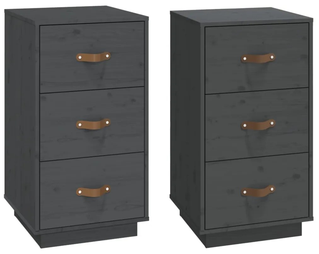 818340 vidaXL Noptiere, 2 buc., gri, 40x40x75 cm, lemn masiv de pin
