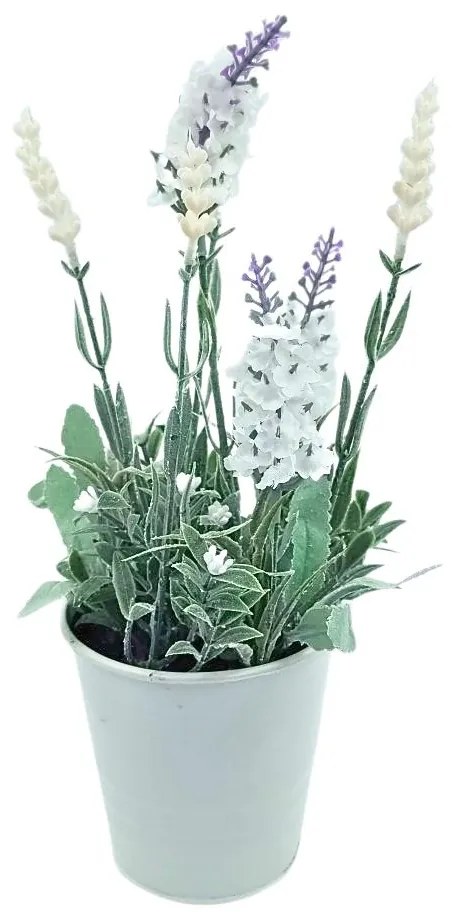 Plantă artificială în ghiveci, lavandă, dimensiuni 28x9 cm, culoare alb