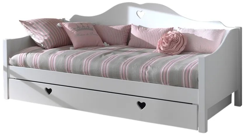 Set AMORI în alb format dintr-un Pat copii cabină (90 x 200 cm) și un sertar de Pat copii.