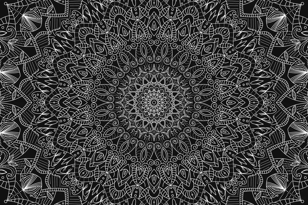 Tablou Mandala decorativă detaliată în design alb-negru