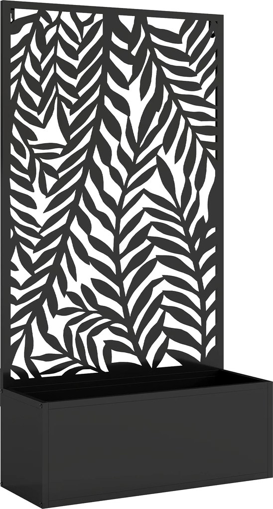 Outsunny Jardinieră cu protecție vizuală jardinieră cu spalier motive cu frunze tropicale 61 x 23 x 113 cm Negru | Aosom Romania