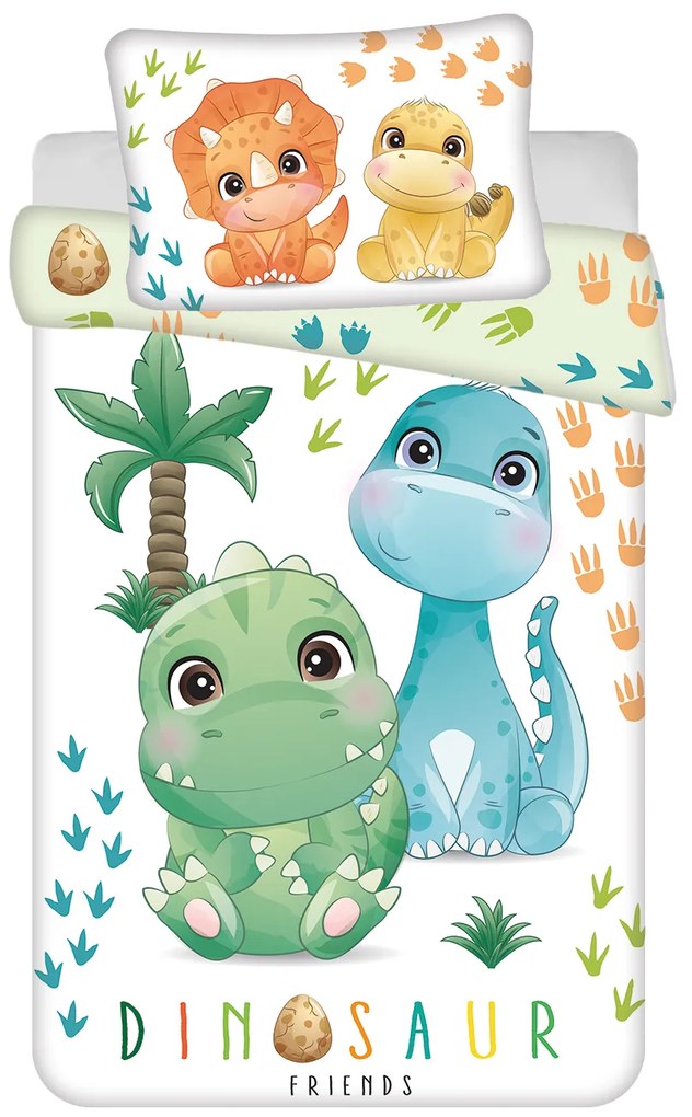 Lenjerie de pat din bumbac pentru patut DINO BABIES alba Dimensiune lenjerie de pat: 40 x 60 cm | 100 x 135 cm