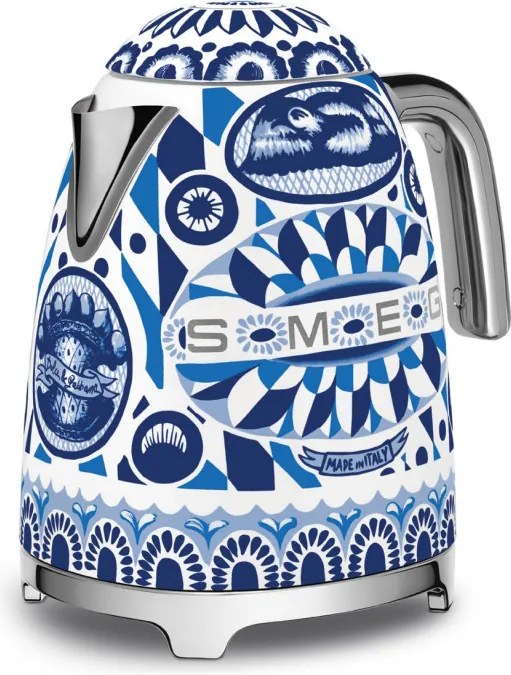 Cana electrica SMEG Dolce & Gabbana KLF03DGBEU, 2400 W, 1,7 l, Baza rotativa la 360°, Finisaj lucios, Albastru mediteranean