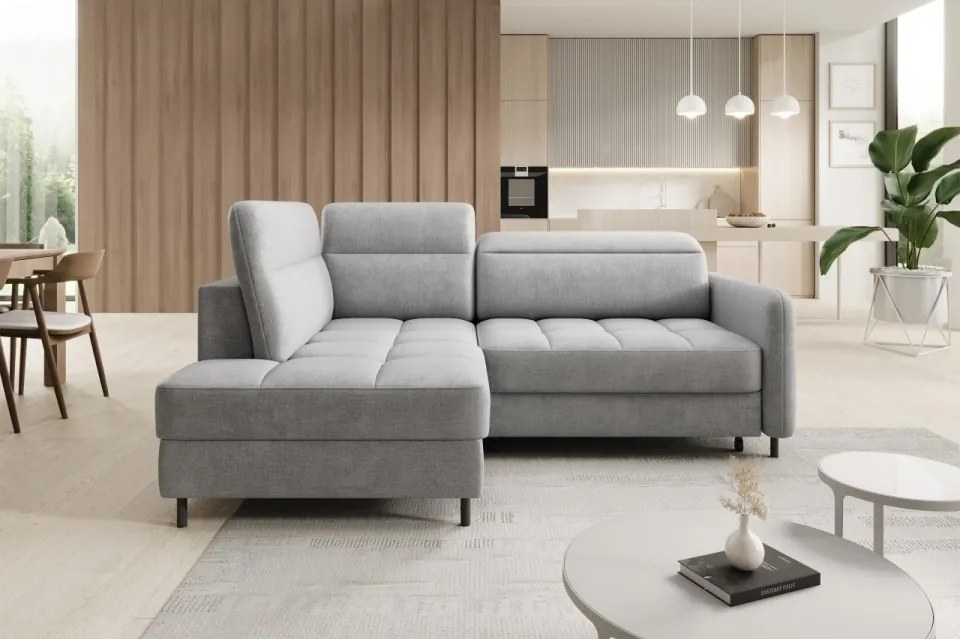 Coltar tapitat, extensibil, cu spatiu pentru depozitare, 208x160x100 cm, Barea L01, Eltap (Culoare: Albastru inchis / Raquel 40)