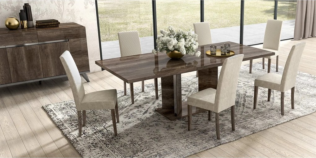 Set lemn masiv masă și scaune Medea - 8 scaune, 250 × 115 × 76 cm