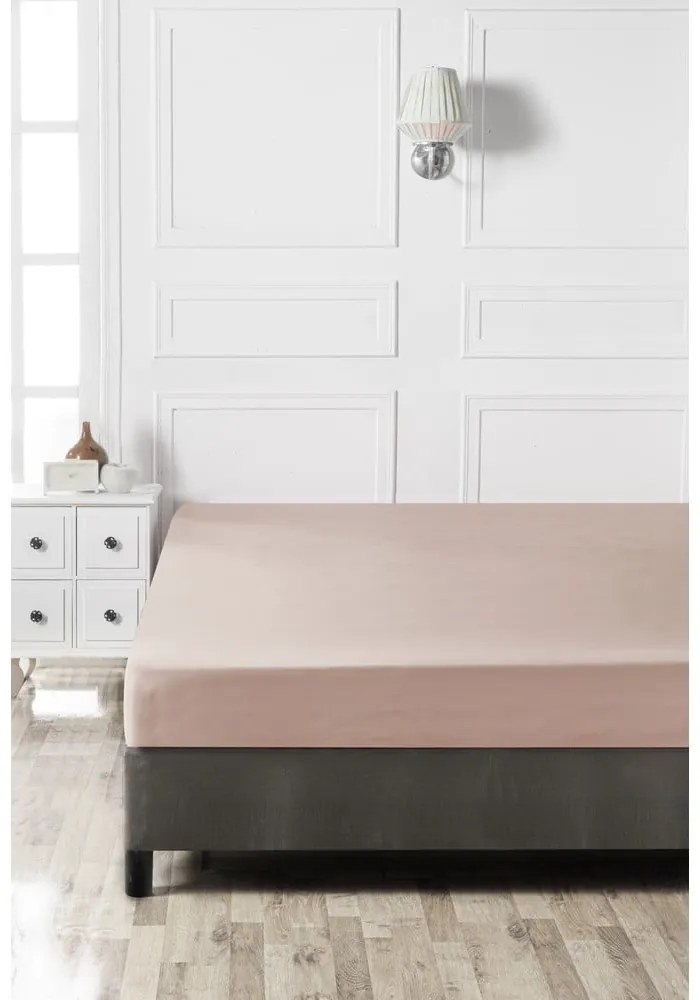 Cearceaf bej din bumbac cu elastic 160x200 cm - Mijolnir