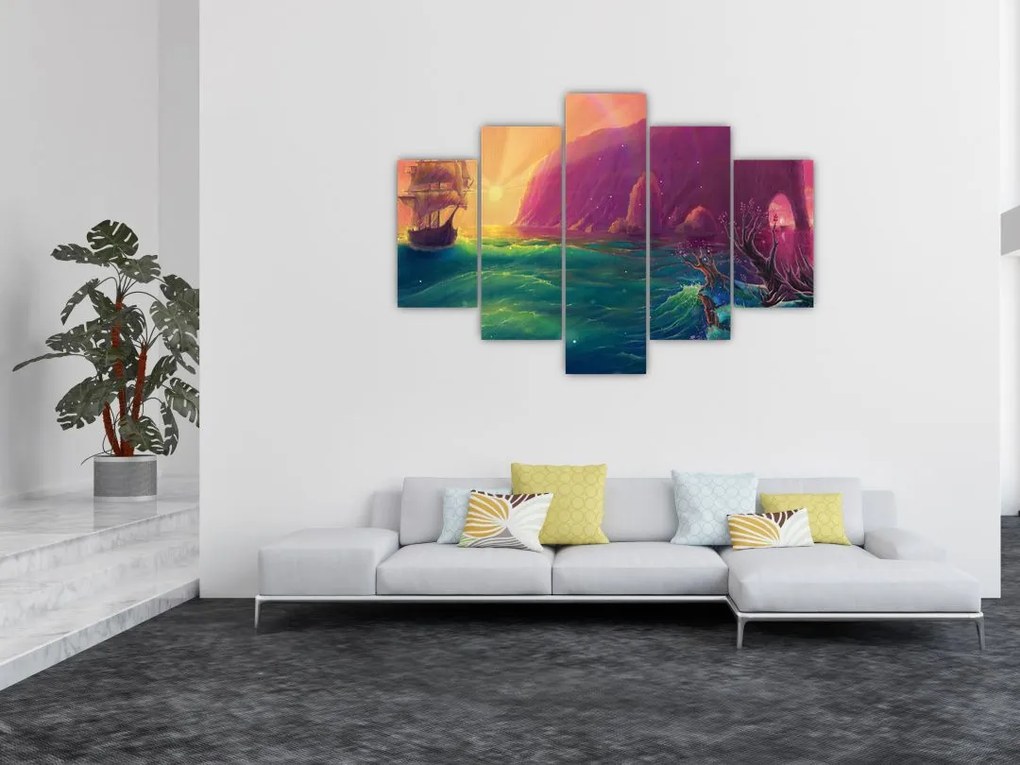 Tablou - Pictură în ulei, călătorie într-un țărăm fantastic (150x105 cm)