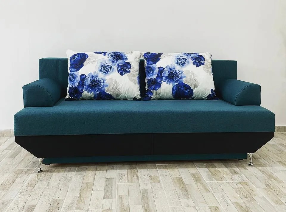Canapea Andreea FB, culoare turcoaz / negru, 190 x 90 cm