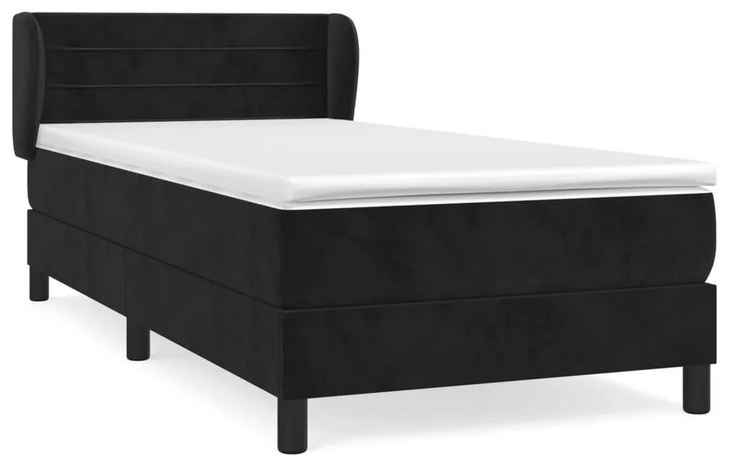 3127525 vidaXL Pat box spring cu saltea, negru, 90x190 cm, catifea