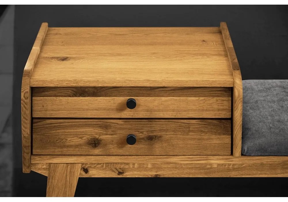 Bancă cu sertare din lemn de stejar cu șezut gri deschis Retro - The Beds