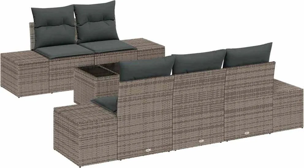 vidaXL Set de canapele pentru grădină cu pernă 6 pcs Gri poliratan