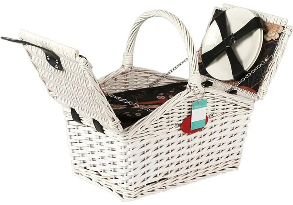 Coș picnic pentru 2 persoane, alb, 38 x 26 x 26 cm