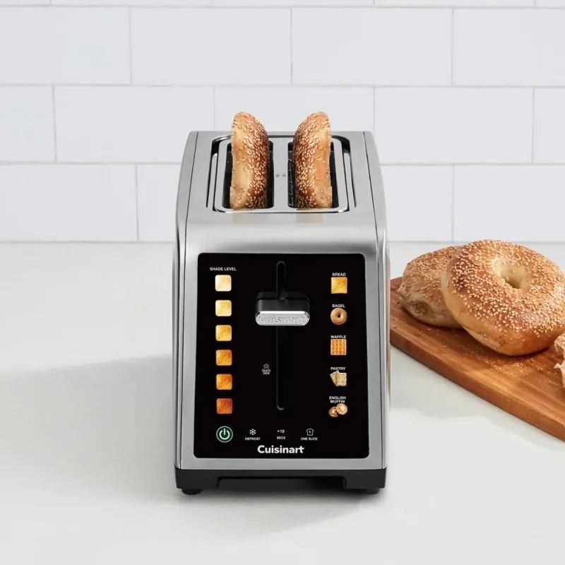 Prajitor de paine Cuisinart SimpliTouch XL RBT2200U, 1000 W, 6 trepte de prajire, 5 programe, Comenzi tactile, Centrare automata, Inox/Negru
