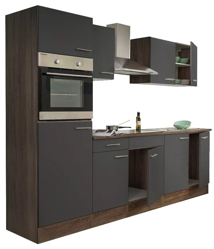 Mobilă de bucătărie Yorki cu corp din stejar Yorki, față antracit satinat, dimensiune 270 cm