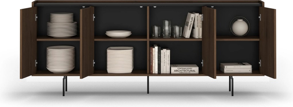 Comodă patru uși Zenar 200 cm - nuc elegant / negru