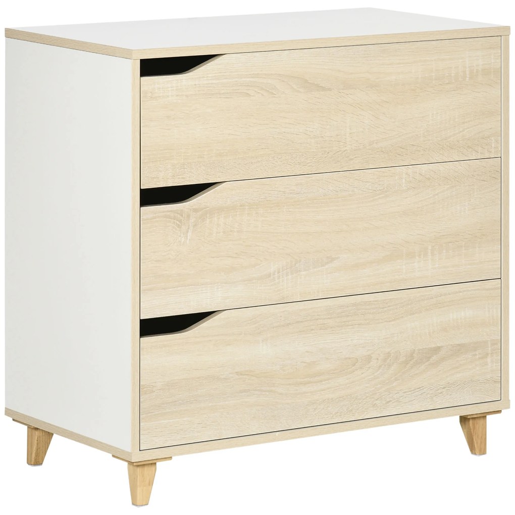 HOMCOM Comodă cu 3 sertare piesă de mobilier bicolore alb și aspect de lemn - 75 x 42 x 75 cm | Aosom Romania