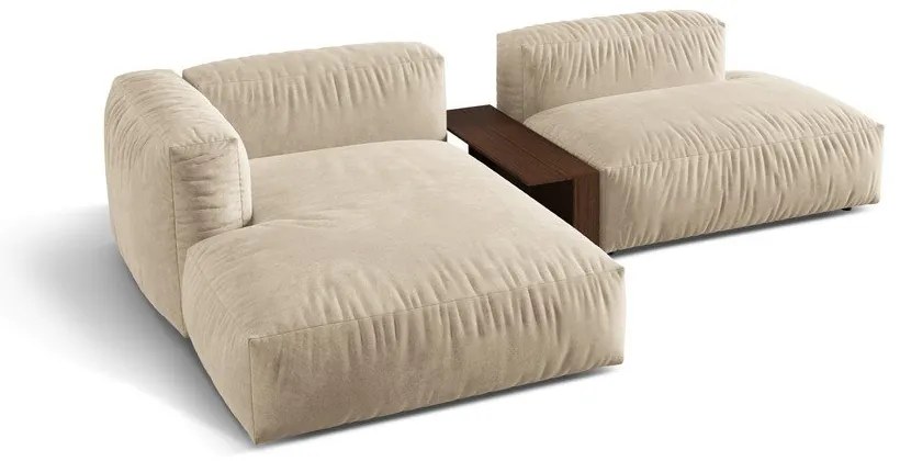 Colțar modular bej cu tapițerie din catifea (cu colț pe partea stângă/cu șezlong) Martina – Micadoni