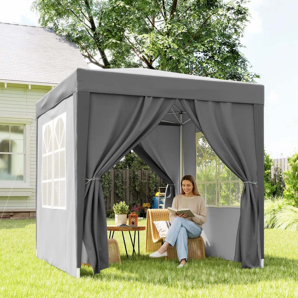 Outsunny Foișor Pliabil 2x2 m Pop Up cu 2 Uși, 2 Ferestre, 4 Pereți Detașabili, Foișor de Exterior cu Husă de Transport din Oțel și Țesătură Oxford, pentru Grădină, Petreceri, Camping, Gri | Aosom Romania