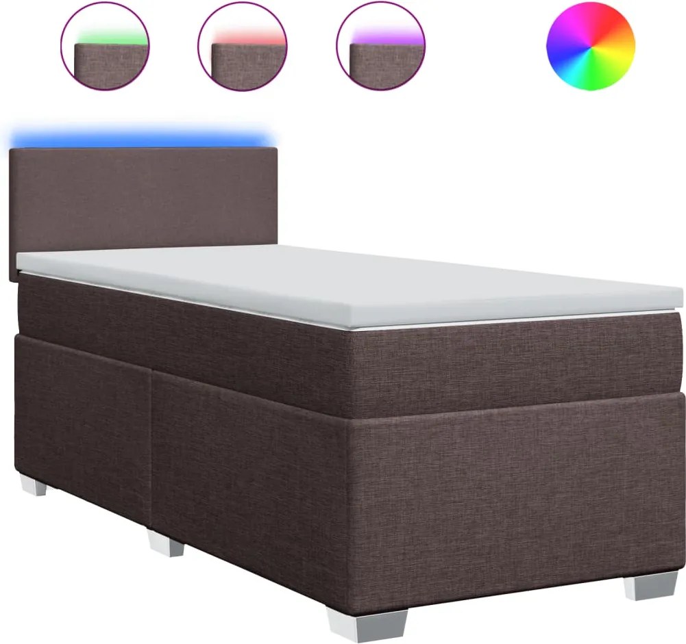 vidaXL Pat box spring cu saltea, maro închis, 90x190 cm, textil