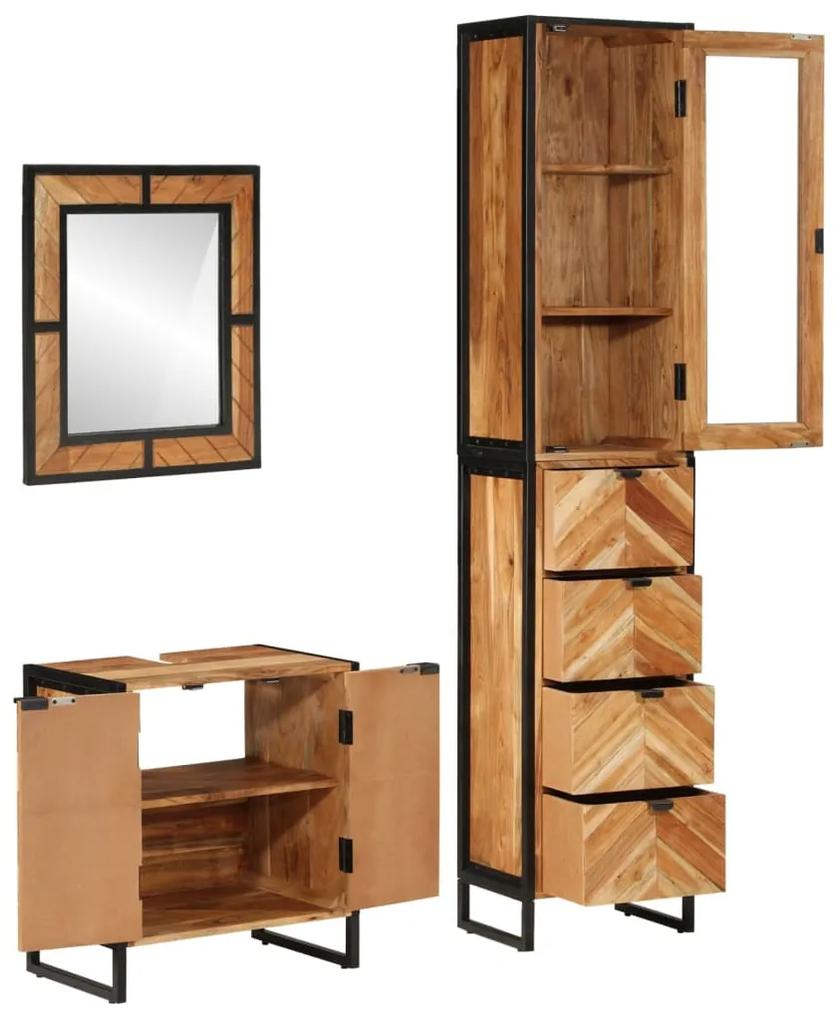 3217120 vidaXL Set mobilier de baie, 3 piese, fier și lemn masiv de acacia
