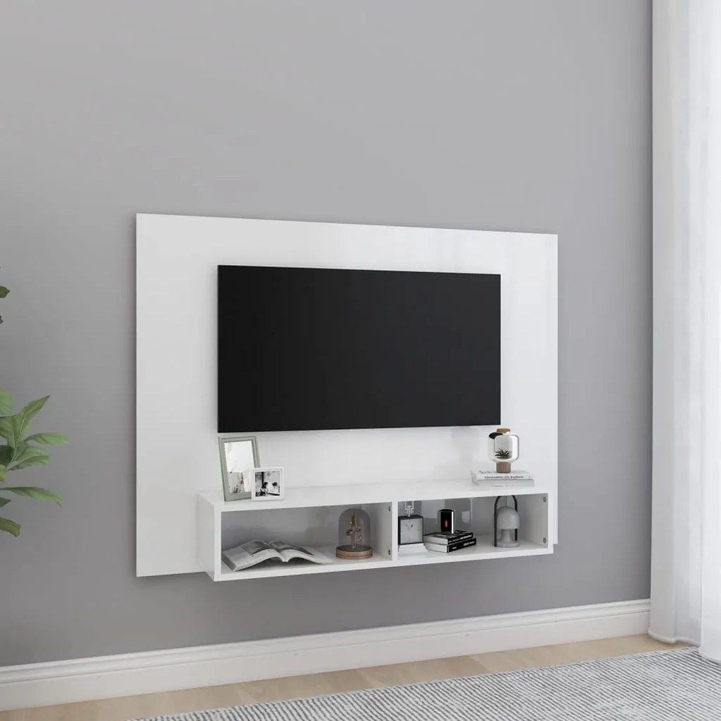 Comoda TV de perete, alb extralucios, 120x23,5x90 cm, PAL 1, Alb foarte lucios