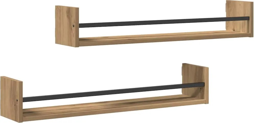 vidaXL Raft de perete Pe perete 2 pcs Stejar Artizanal 80 x 16 x 14 cm