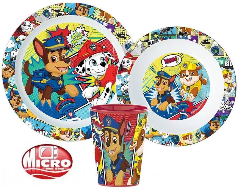 Patrula Cățelușilor set de masă, set din plastic micro, pahar 260 ml